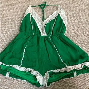 Green Lace Lined Romper